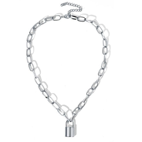 Silver Rock Choker Lock Necklace