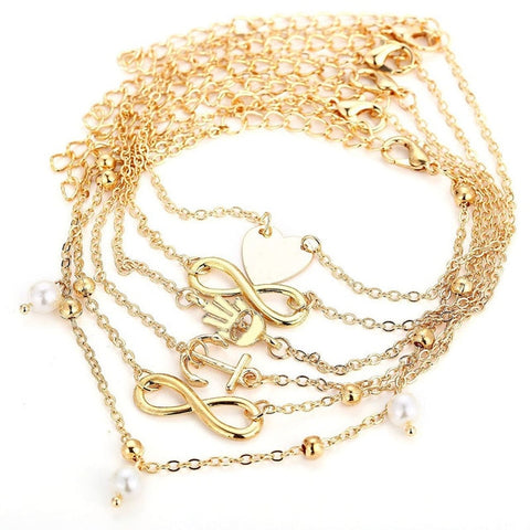 Pearl Heart Golden Set Anklet